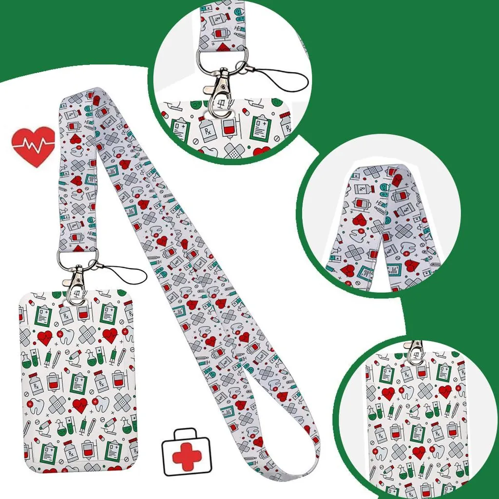 Porte-cartes vertical blanc avec tour de cou pour personnel médical