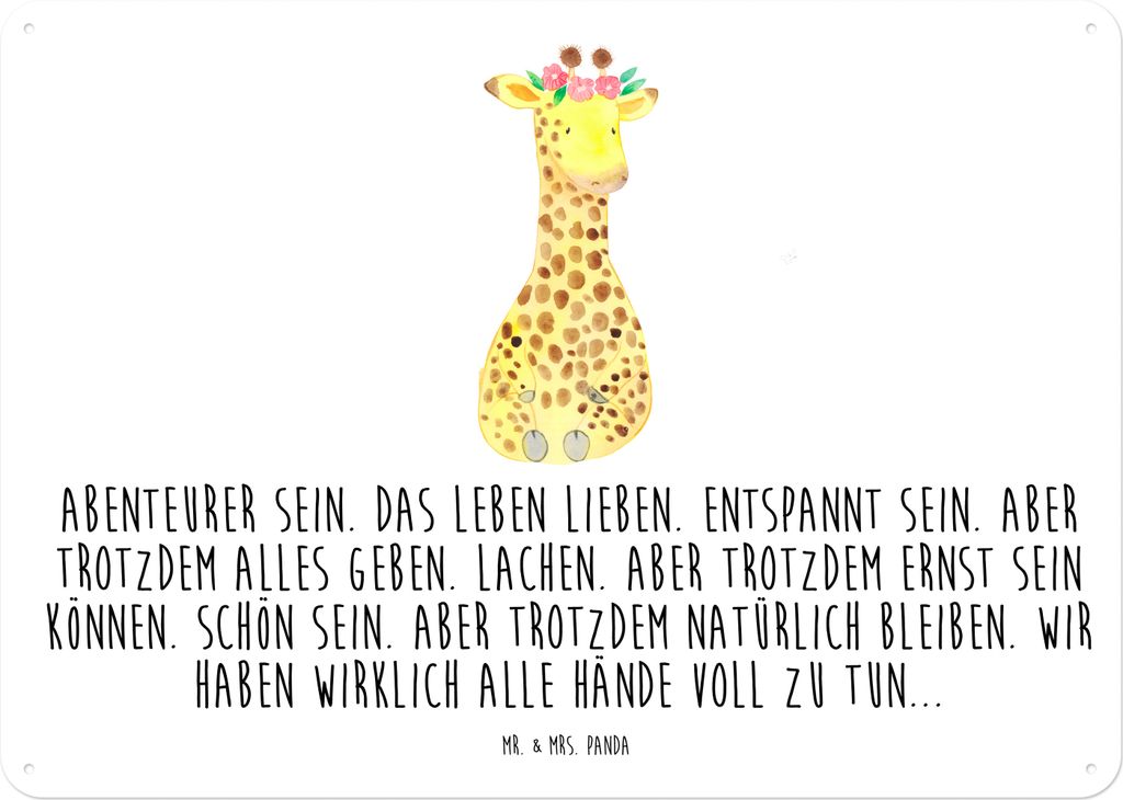 Mr. & Mrs. Panda Wandbild Giraffe Blumenkranz DIN A4 - Weiß - Geschenk, Türschild, Selbstliebe, Abenteurer, tafel, Freundin, Blechschild, Schild,...