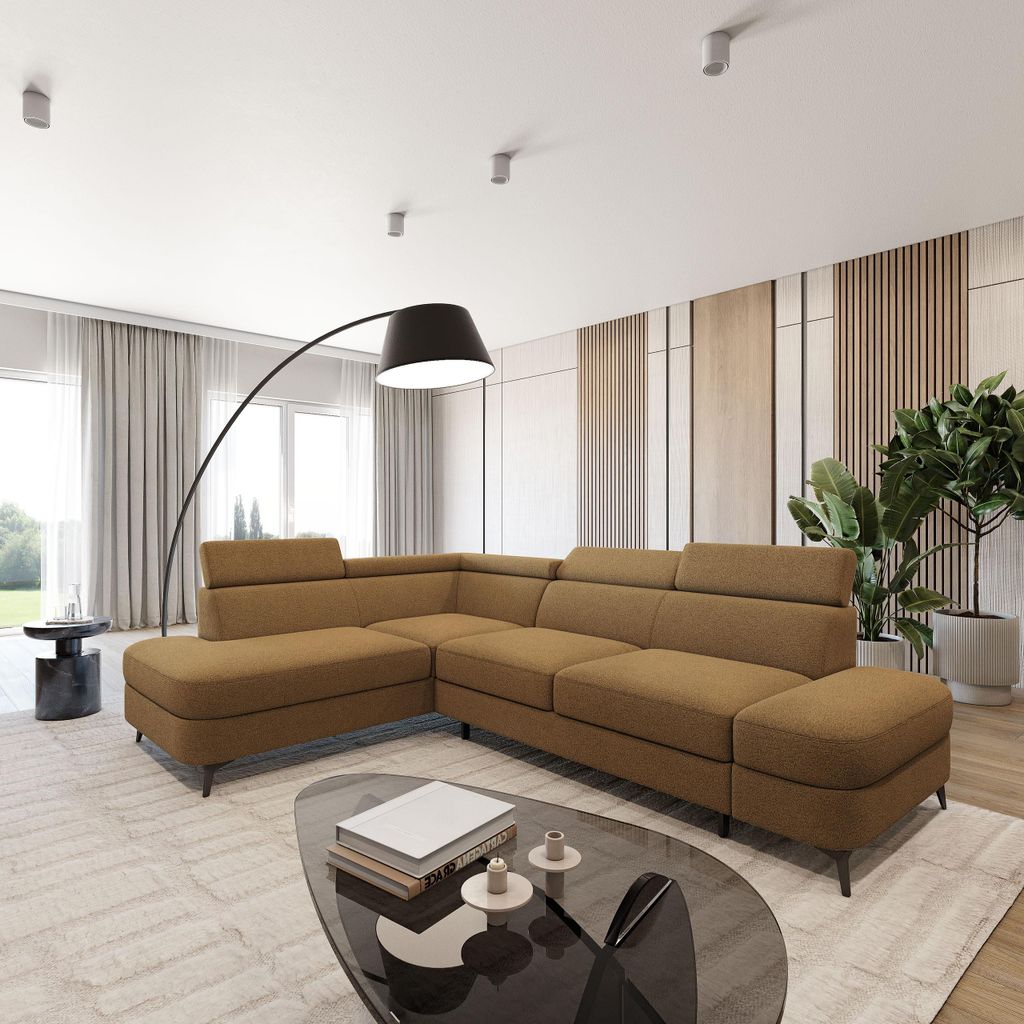 Masseno Ecksofa AVISE Q L-S mit Schlaffunktion L-Form, Sofa mit Bettkasten, Wohnzimmersofa, Couch, Soffa, Bettsofa, Couchgarnitur- Orange, QUELLE 17