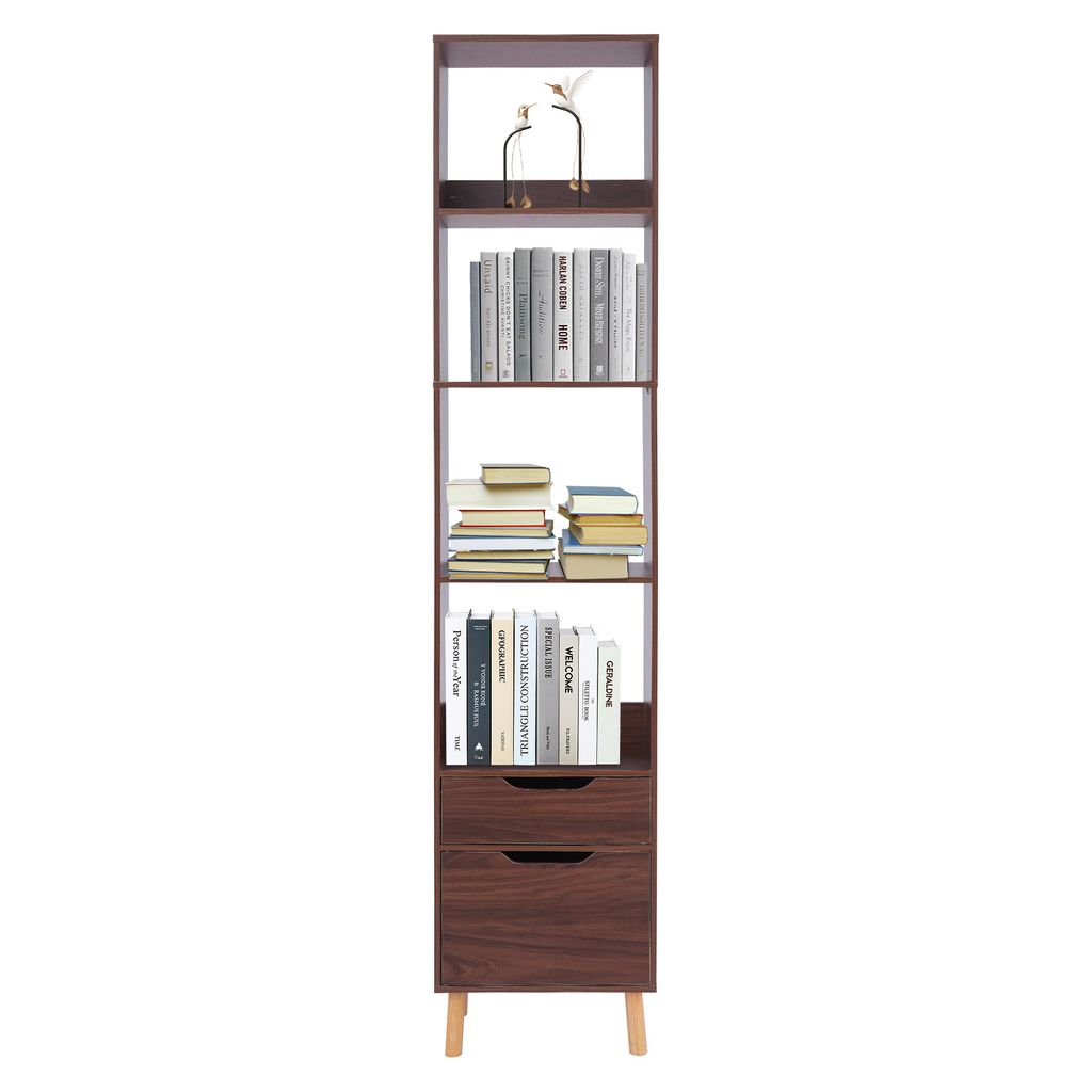 Bücherregale mit Schubladen Standregal mit Aufbewahrungsmöglichkeit für Wohnzimmer (Nuss-braun Farbe)