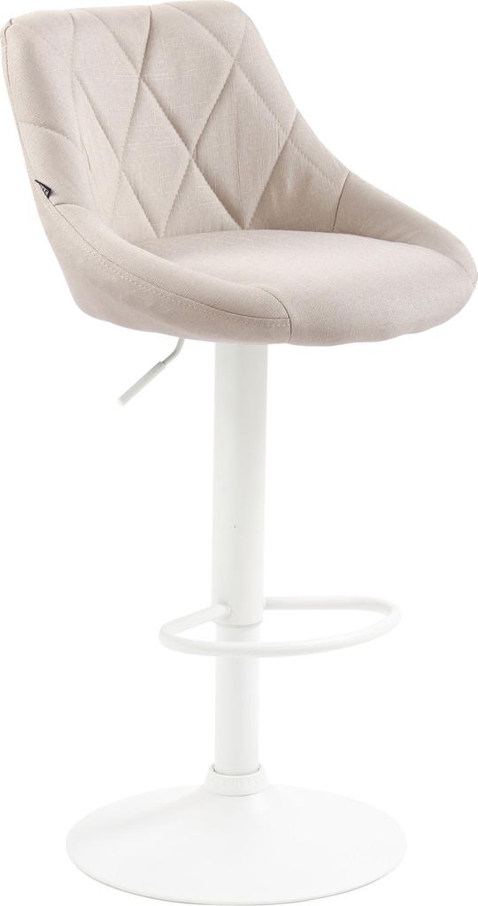 Barhocker FALON - Stoff Creme 46x49x83 cm Weiß | Barstuhl Mit Lehne Drehbar Tresenhocker Tresenstuhl Kneipenhocker Kneipenstuhl