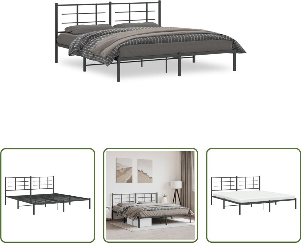 The Living Store Bettgestell mit Kopfteil Metall Schwarz 183x213 cm