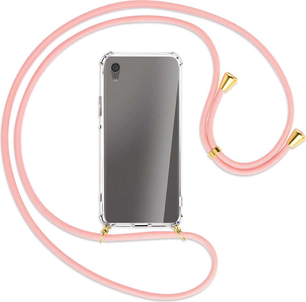 Handykette Backcover-Schutzhülle mit Band (Metall goldfarben) für Sony Xperia XA1 Ultra - rosa