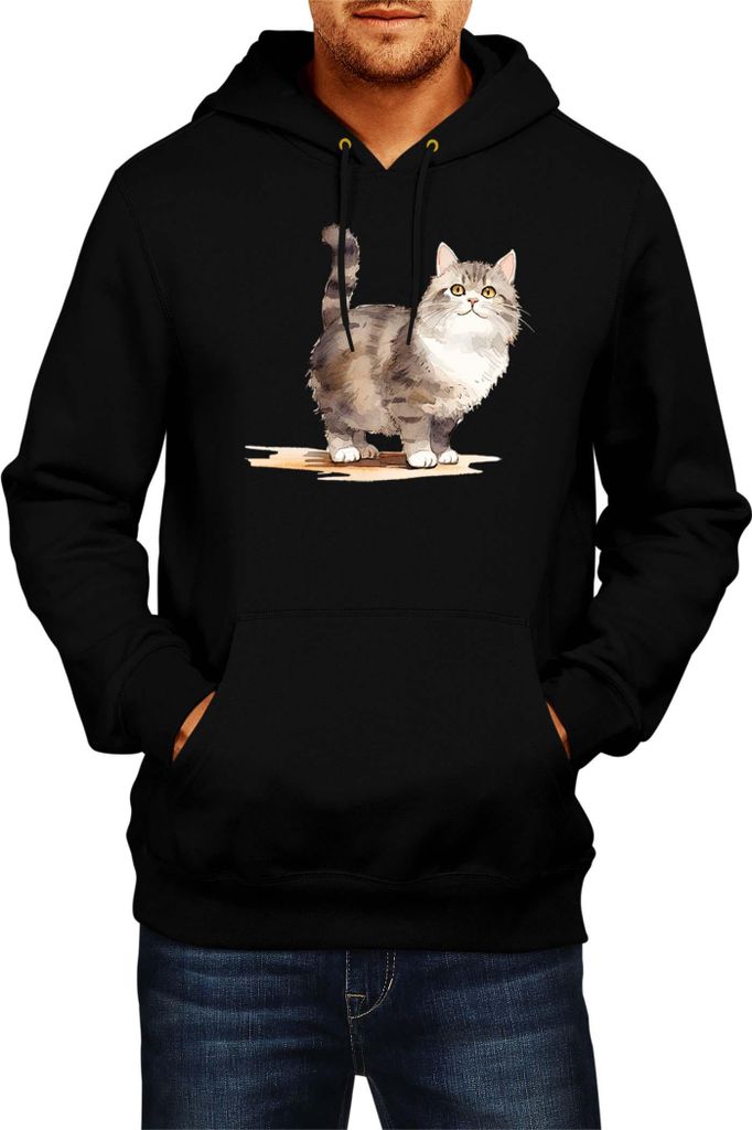 Herren Kapuzenpullover Funny Cats Breeds Munchkin Cat 026, Man XL / Schwarz