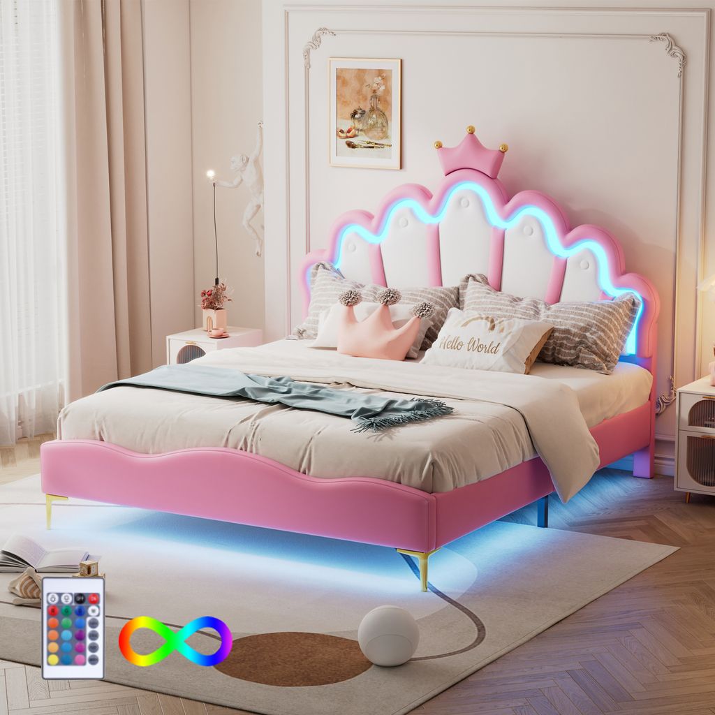 CDGlobal Kinderbett Polsterbett 140x200, LED Bettgestell Produktbild 