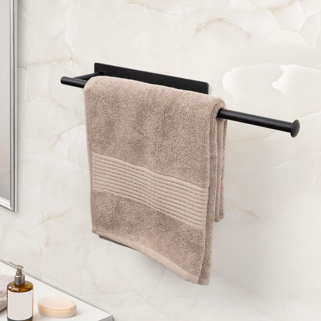Stilvoller Handtuchhalter ohne Bohren Schwarz Matt 47cm - Badezimmer Handtuchstange im Loft-Stil