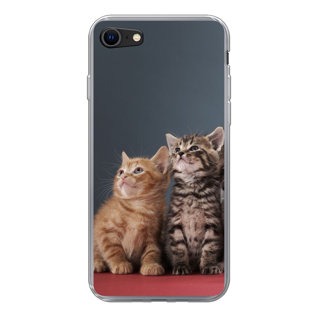 MuchoWow Handyhülle Schutzhülle Hülle für iPhone 7 Kätzchen - Blau - Rosa - Mädchen - Jungen - Kind Silikon Softcase Handy Hülle - Kartenh...