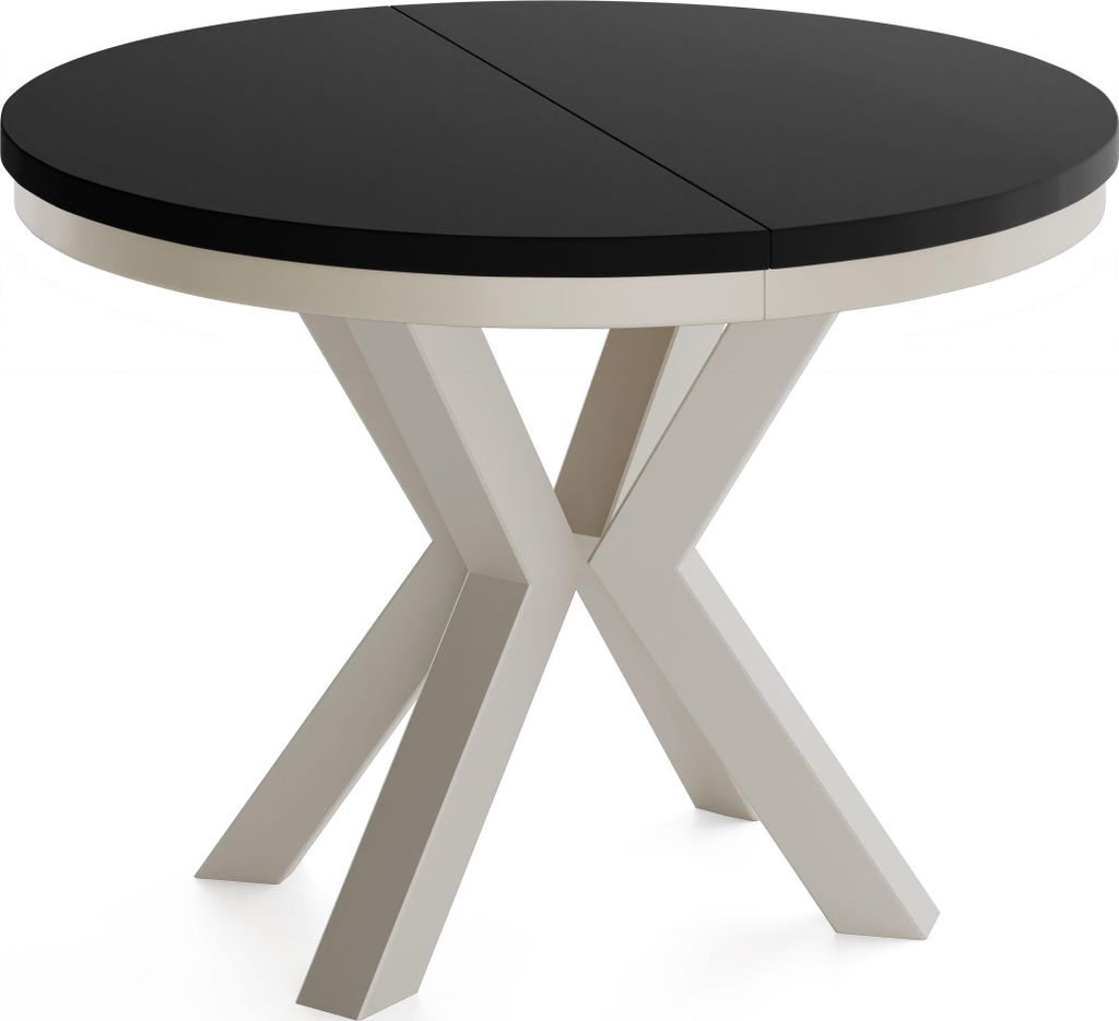 Runder Ausziehbarer Esstisch im Loft-Stil - Industrieller Tisch mit Grau-Beige Kaschmir Metallbeinen - Platzsparender Tisch für Wohnzimmer - Schwa...