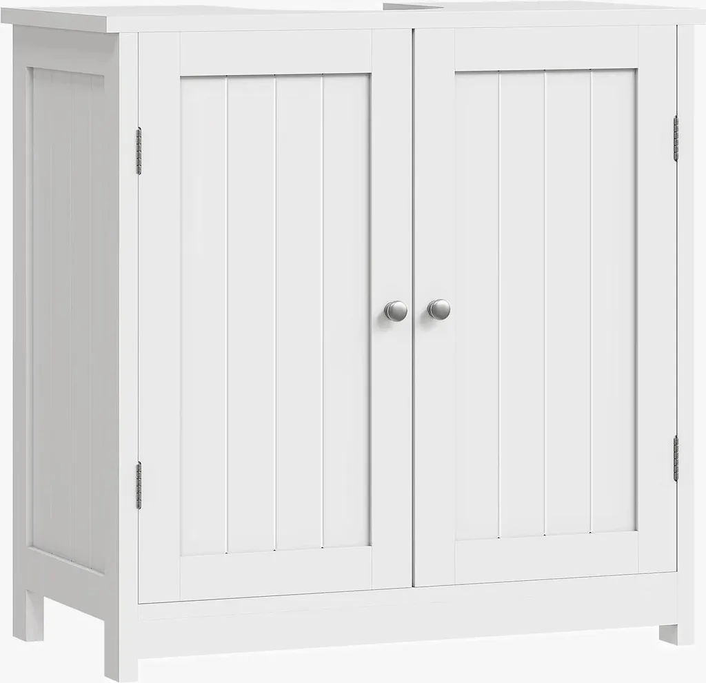 Meuble sous lavabo autoportant blanc en PVC avec 2 portes 60x30x50 cm