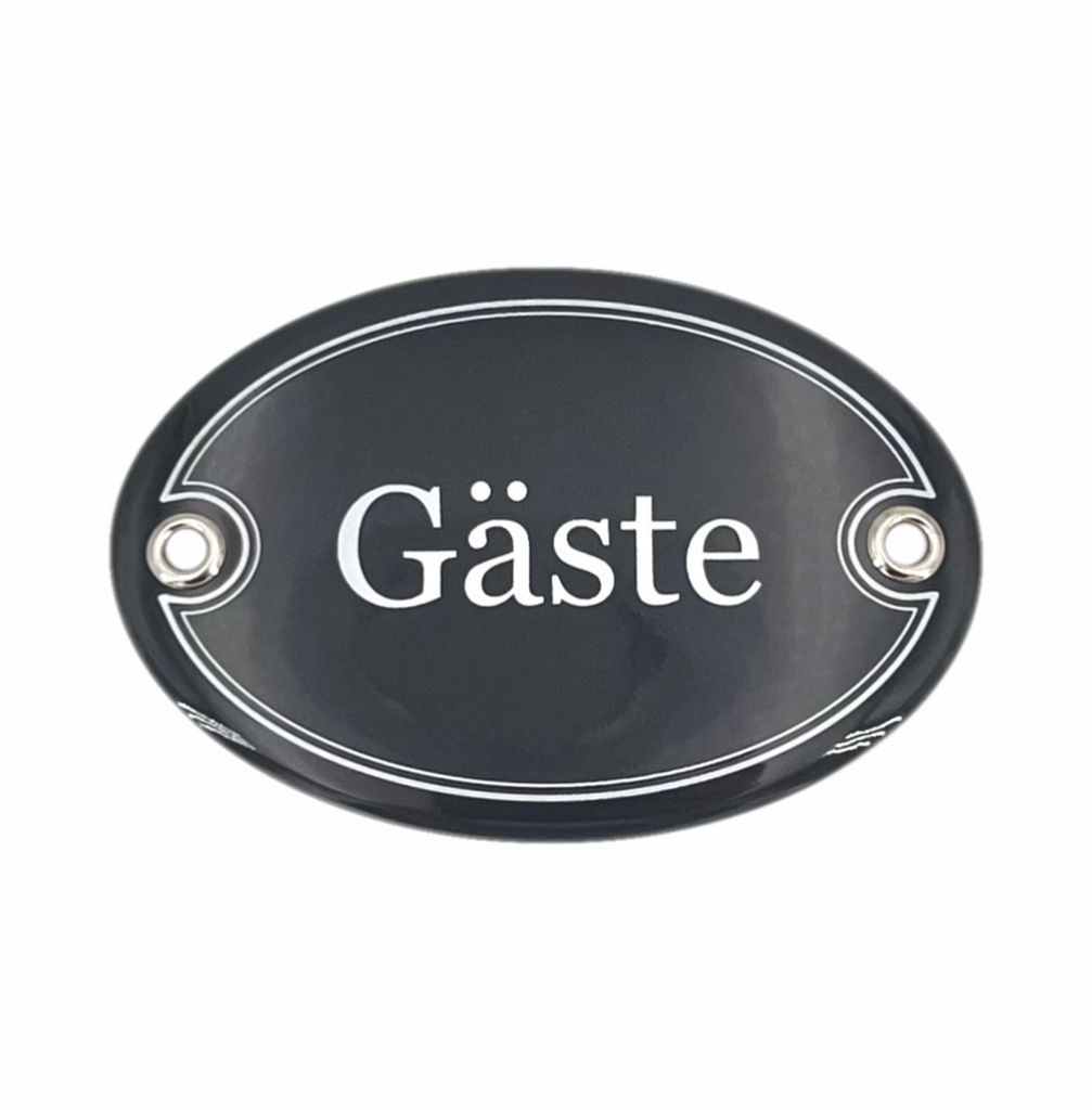 Emaille Türschild GÄSTE oval 7x10 cm Schild Emailschild Vintage Metallschild - Blechschild - Küchendeko - Deko Retro Wandschild (Dunkelgrau)