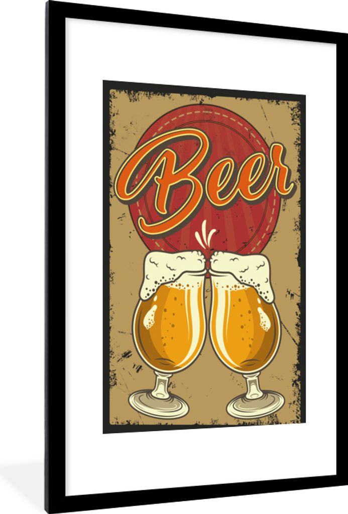 MuchoWow MuchoWow Gerahmtes Poster Mancave - Biergläser - Vintage - Zeichnung 60x90 cm - Poster mit zchwarzem Bilderrahmen - Dekoration - Wand...