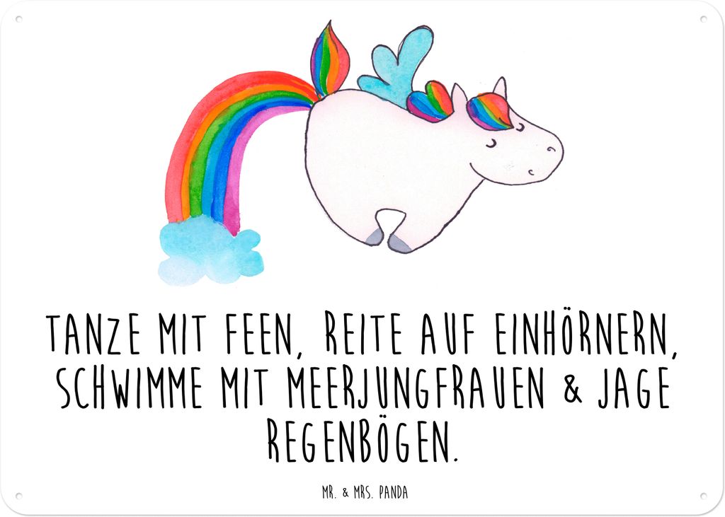 Mr. & Mrs. Panda tafel Einhorn Fliegendes Pferd DIN A3 - Weiß - Geschenk, Wandbild, Türschild, Spielen, Schild, Realität, Blechschild, Regenboge...