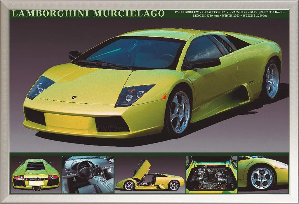 Auto - Poster - Lamborghini Murcielago + cornice intercambiabile, Shinsuke® Maxi alluminio argento, schermo acrilico