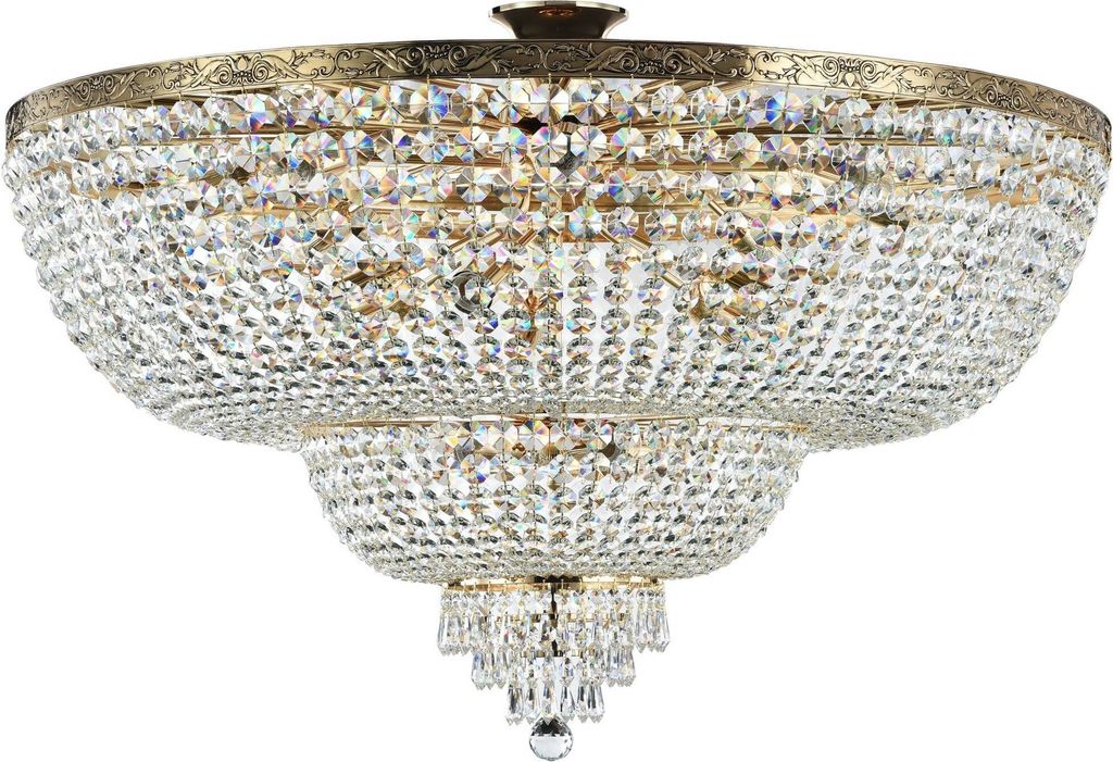 Deckenleuchte Metall E27 rund D: 100 cm in Gold antik 18-flammig Klassisch Kristall
