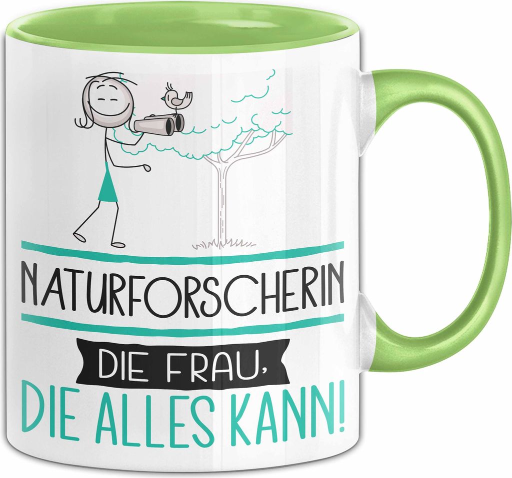 Naturforscherin Geschenk Tasse Becher Die Frau Die Allen Kann Geschenkidee für eine Naturforscherin Lustig (Grün)