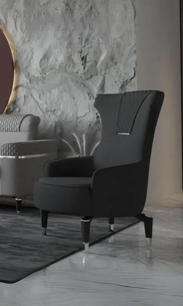 Ohrensessel Sessel Stoffsessel Sitzer Design Grau Einsitzer Wohnzimmer