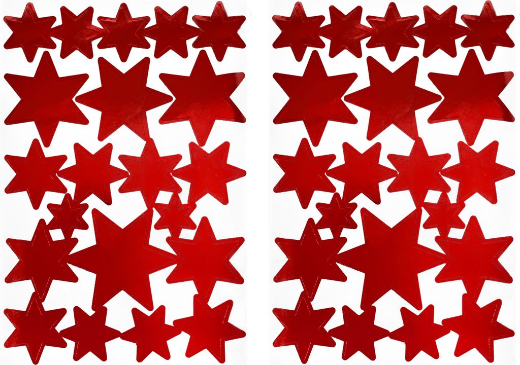 Oblique Unique 42 Sterne Sticker Stern Aufkleber für Weihnachten Weihnachtsdeko Geschenkdeko Basteln Glänzend - rot
