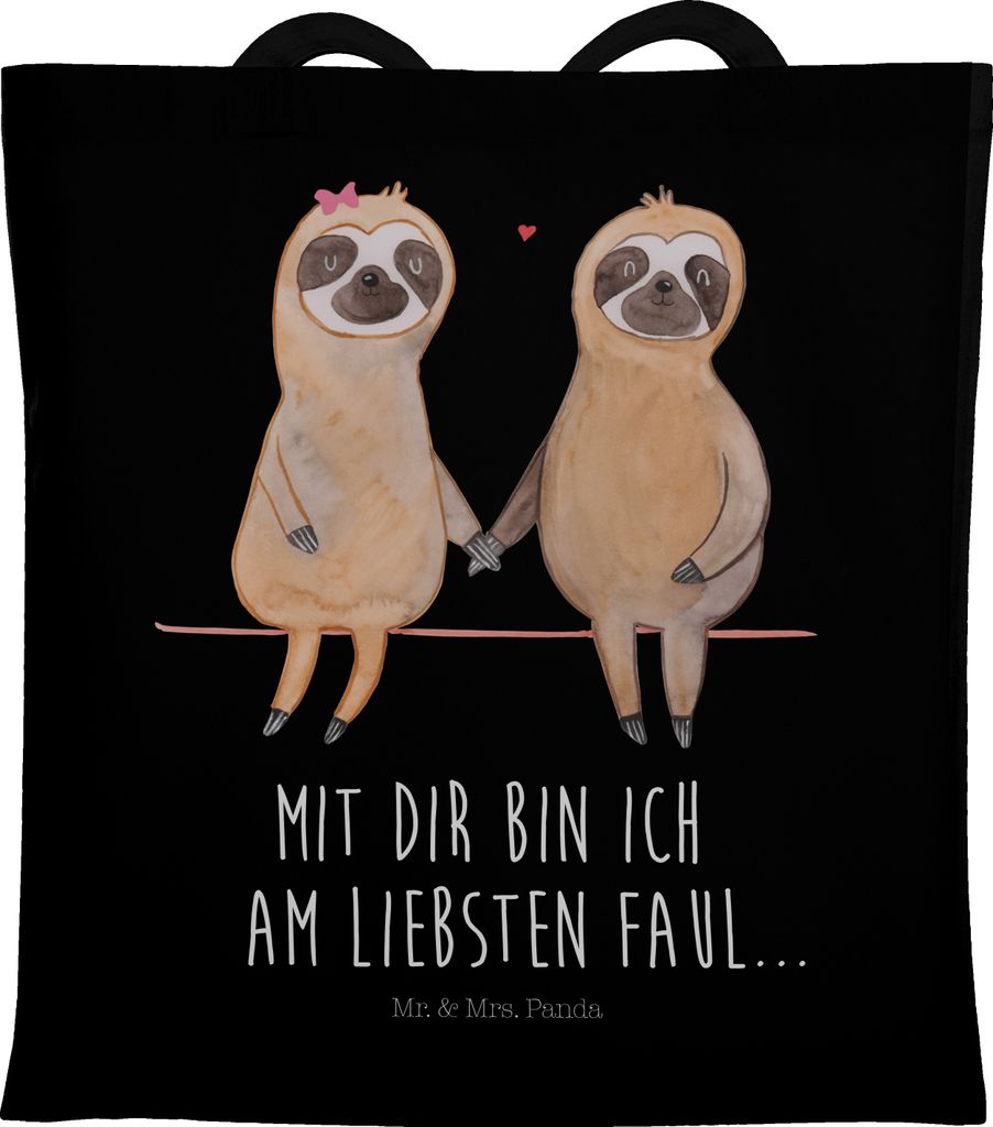 Mr. & Mrs. Panda Tote Bag Faultier Pärchen - Schwarz - Geschenk, Tragetasche, Tasche, Stoffbeutel, Jutebeutel, Beziehung, Laptoptasche, Liebe, Gem...