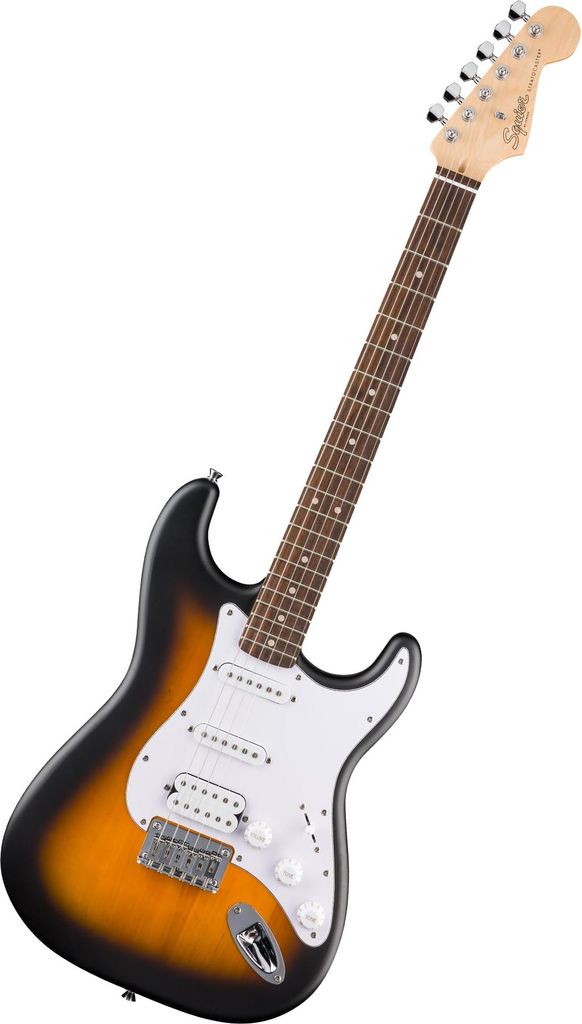Squier by Fender Debut Collection HT HSS Stratocaster E-Gitarre, Laurel Griffbrett, Weißes Schlagbrett, 2 Tone-Sunburst