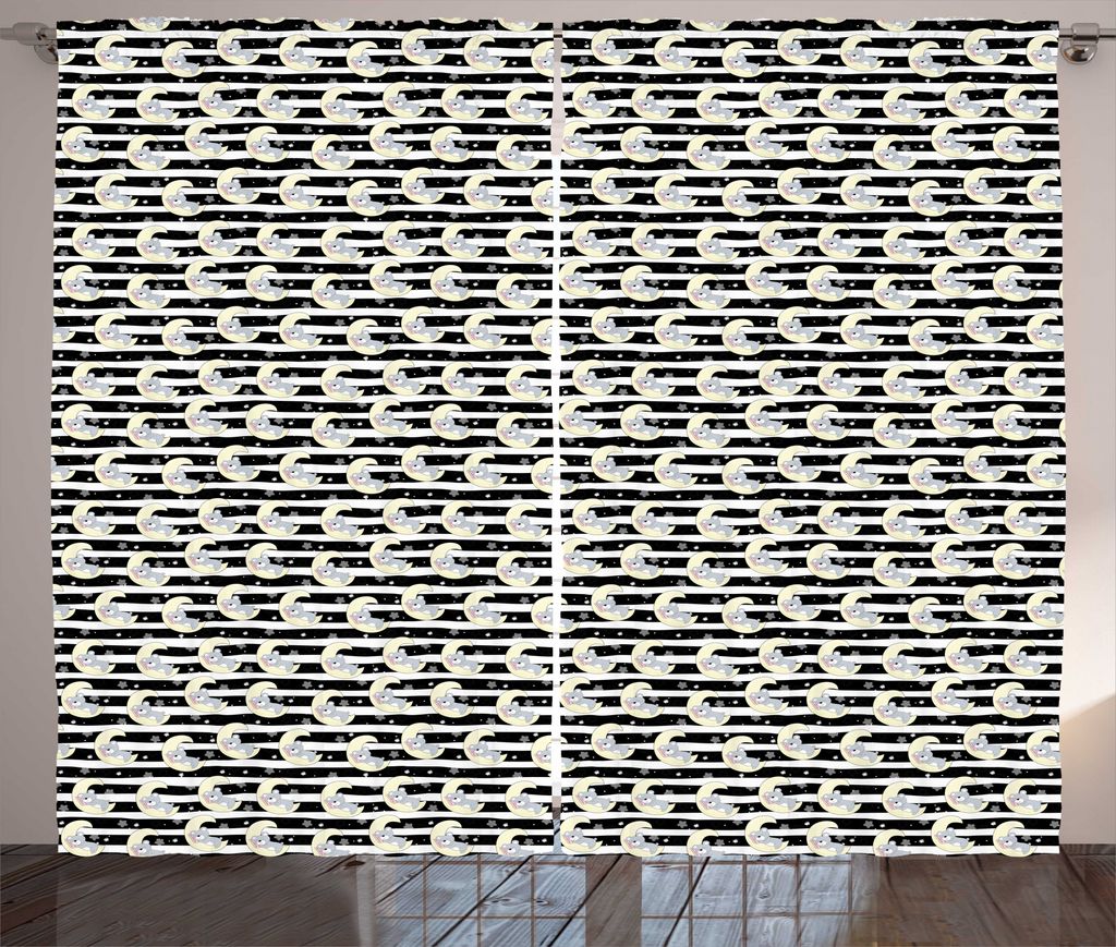 ABAKUHAUS Nacht Rustikaler Gardine, Baby-Bär Schlafen auf Mond, Wohnzimmer Universalband Gardinen mit Schlaufen und Haken, 280 x 225 cm, Koksgraue...