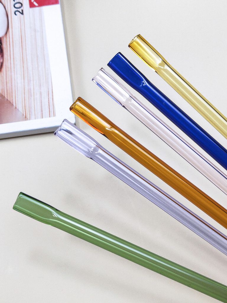 Glasstrohhalme gerade 6er-Set Trinkhalm mit Bürste bunt 20cm x 8mm