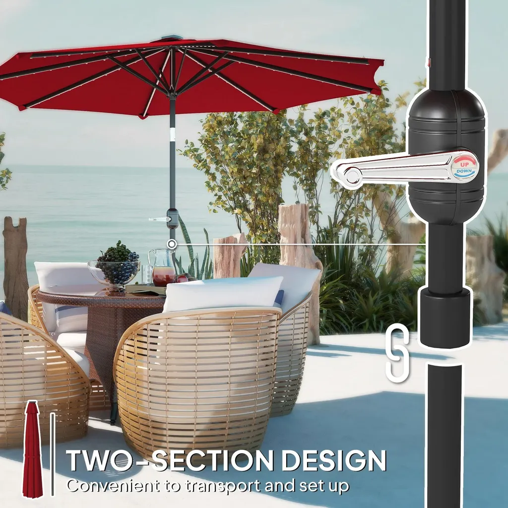 Parasol Inclinable Bordeaux Ø 292 cm - Hauteur 252 cm - Structure Acier