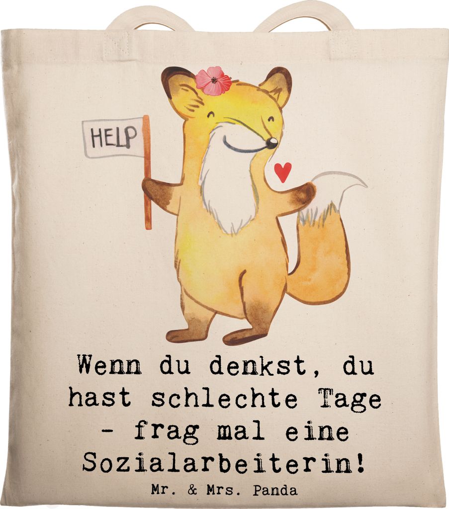 Mr. & Mrs. Panda Schultasche Sozialarbeiterin Stärketage - Transparent - Geschenk, Beratung, Berufsprodukte, Respekt, Beruf, Jutetasche, Berufsall...