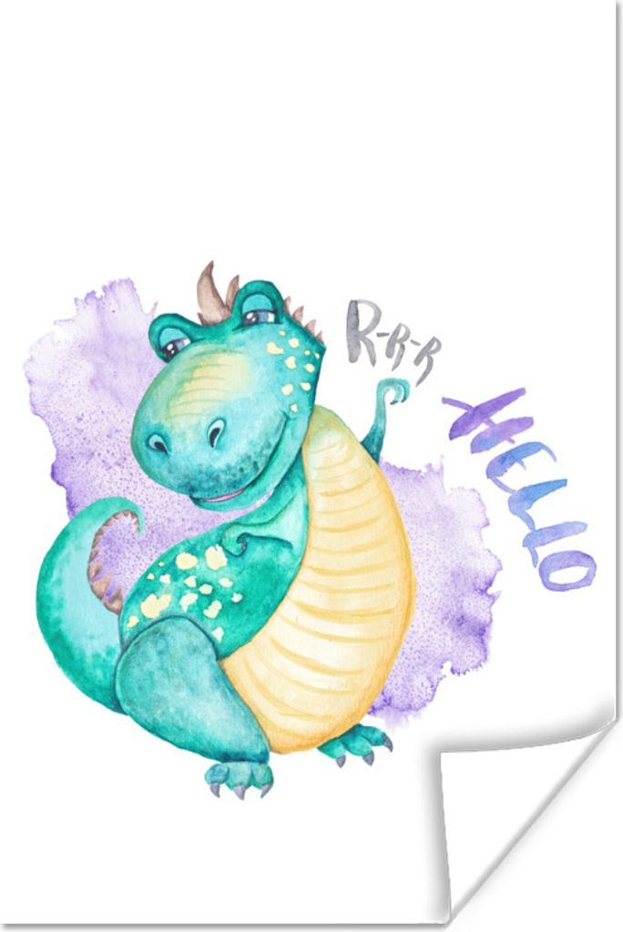 MuchoWow Poster Kinderzimmer - Dinosaurier - Weiß - Jungen - Mädchen - Kinder 60x90 cm - Wanddekoration
