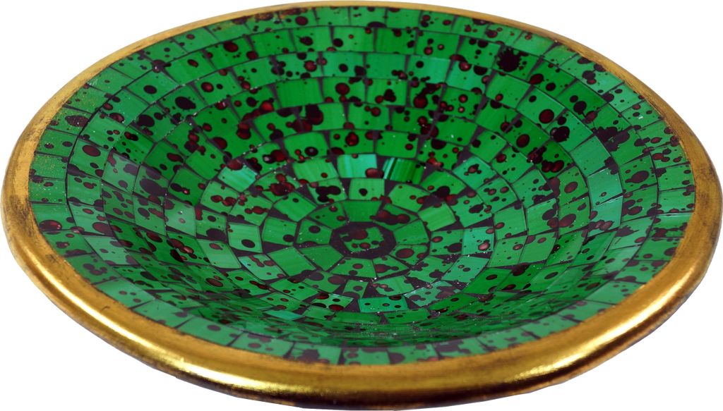 Runde Mosaikschale, Untersetzer, Dekoschale, Handgearbeitete Keramik & Glas Obst Schale - Design 11, Grün, Keramik,Glas, Größe: Mittel (Ø 37 cm)