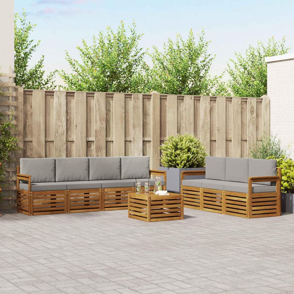 "Seasonal Sale"Sofagarnitur - CLORIS - Balkonmöbe/Sitzgruppe - 8 pcs - Moderne Design - Natürlich und Hellgrau Massivholz Akazie - Gartensofas DE...