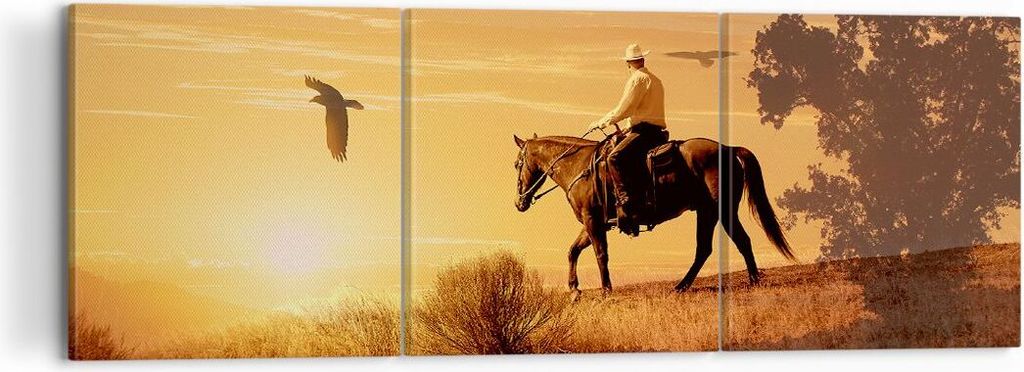 Bild auf Leinwand - Leinwandbild - Pferd Cowboy Bauernhof Reiten - 120x40cm - Wand Bild - Wanddeko - Leinwanddruck - Bilder - Kunstdruck - Wanddeko...