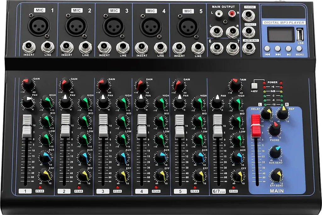 Console Mixer Professionale 7 Canali Nero per Streaming e Home Recording