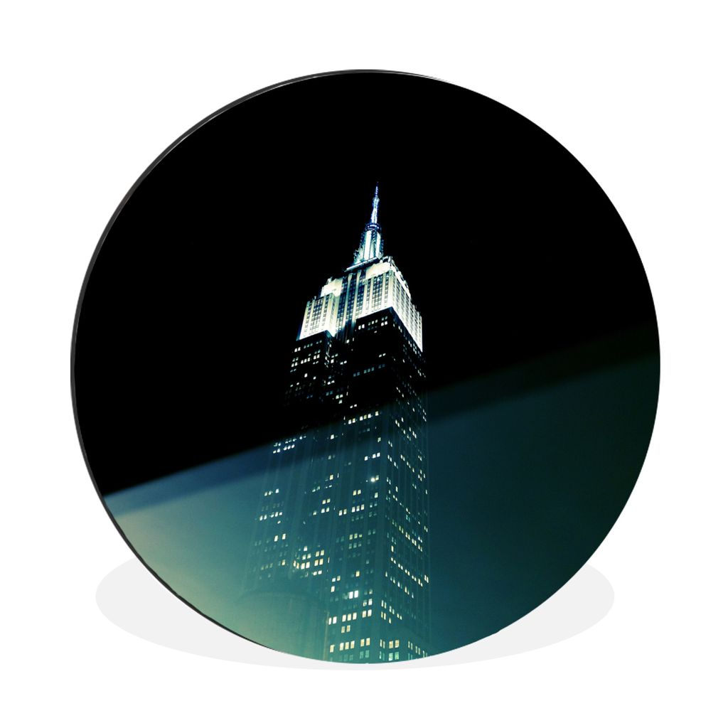 MuchoWow Aluminium Wandkreis New York - Empire State Building - Nacht Ø 90 cm Wanddeko Modern Wohnzimmer - Mauerkreis - Wandbilder - Runde Bild ...