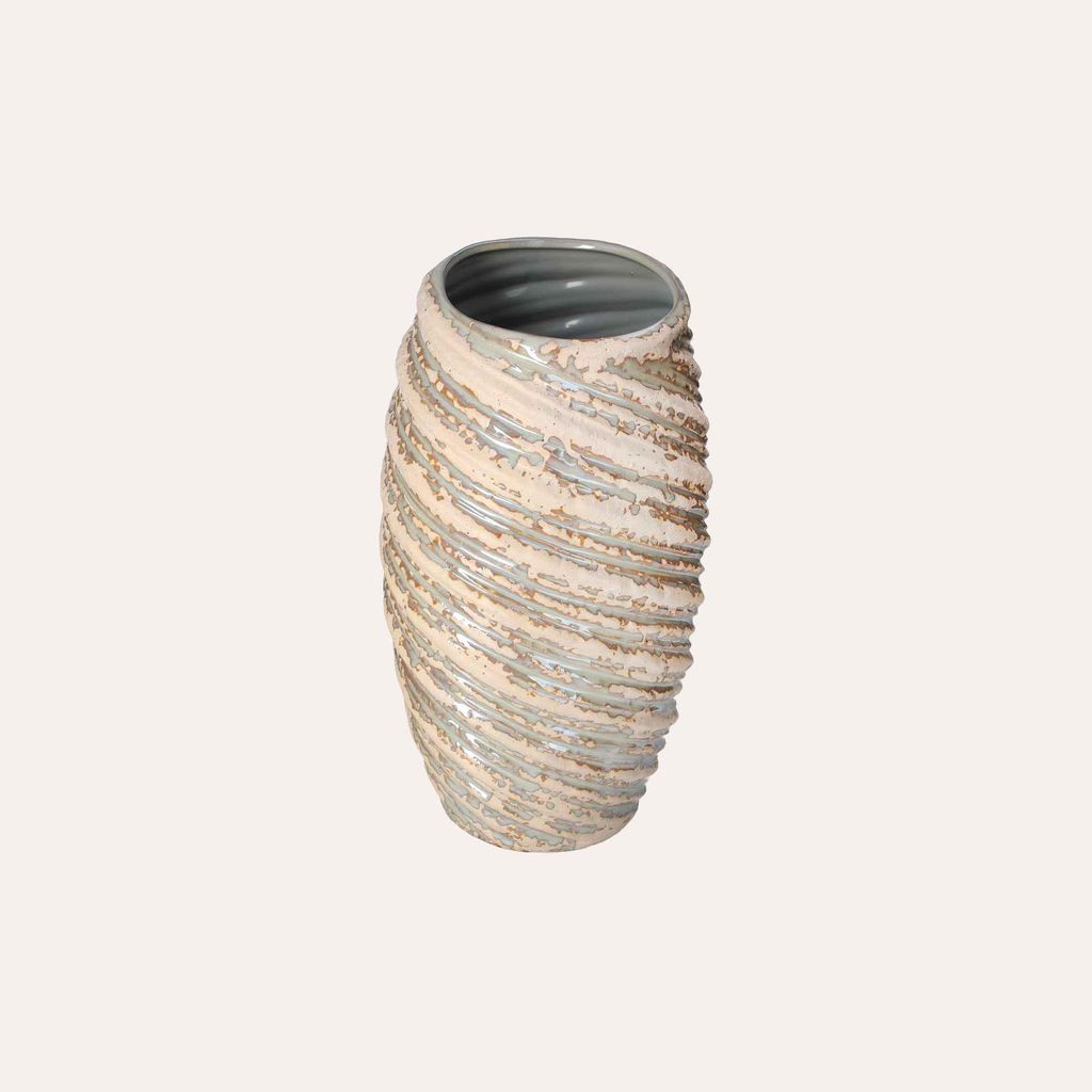KEYHOMESTORE | Elfenbeinfarbene Keramik-Spiralvase mit Glitzer