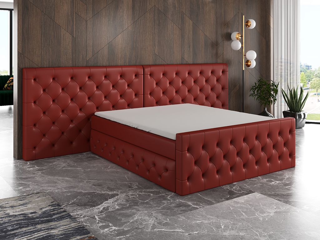 Boxspringbett SVEN 160 x 200 mit 2 Bettkästen, Bonell-Matratze und Topper. Farbe: Rot