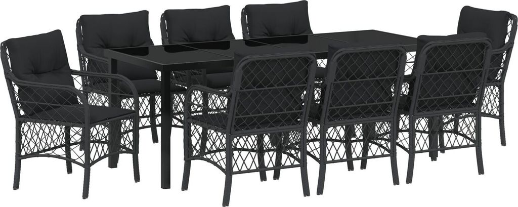 Möbel 9-teiliges Gartentisch-Set mit Kissen Schwarz Poly-Rattan - Gartenstühle 3380210