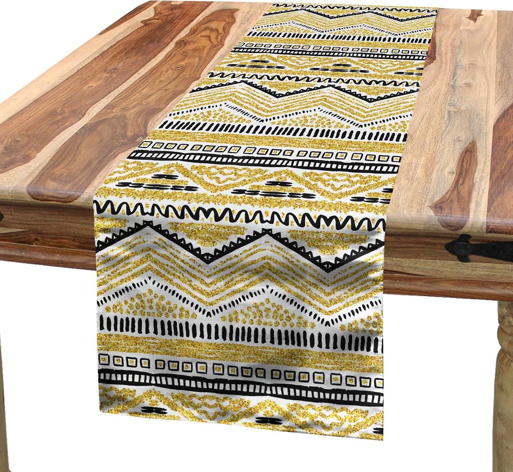 ABAKUHAUS Gelb und Schwarz Tischläufer, Primitive Design mit Zickzack Linien Streifen ethnischen Chevron, 40 x 180 cm, Gelb Schwarz und Weiß