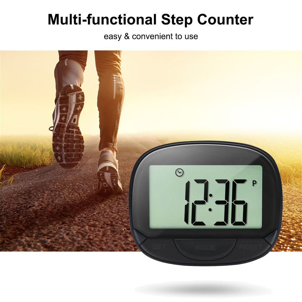 zroven Multifunktionaler Schrittzähler 3D-Schrittzähler mit Clip für Fitness-Tracker zum Verfolgen von Schritten/Gehentfernung/Kalorien Tragbarer Fitness-Monitor mit Uhrfunktion