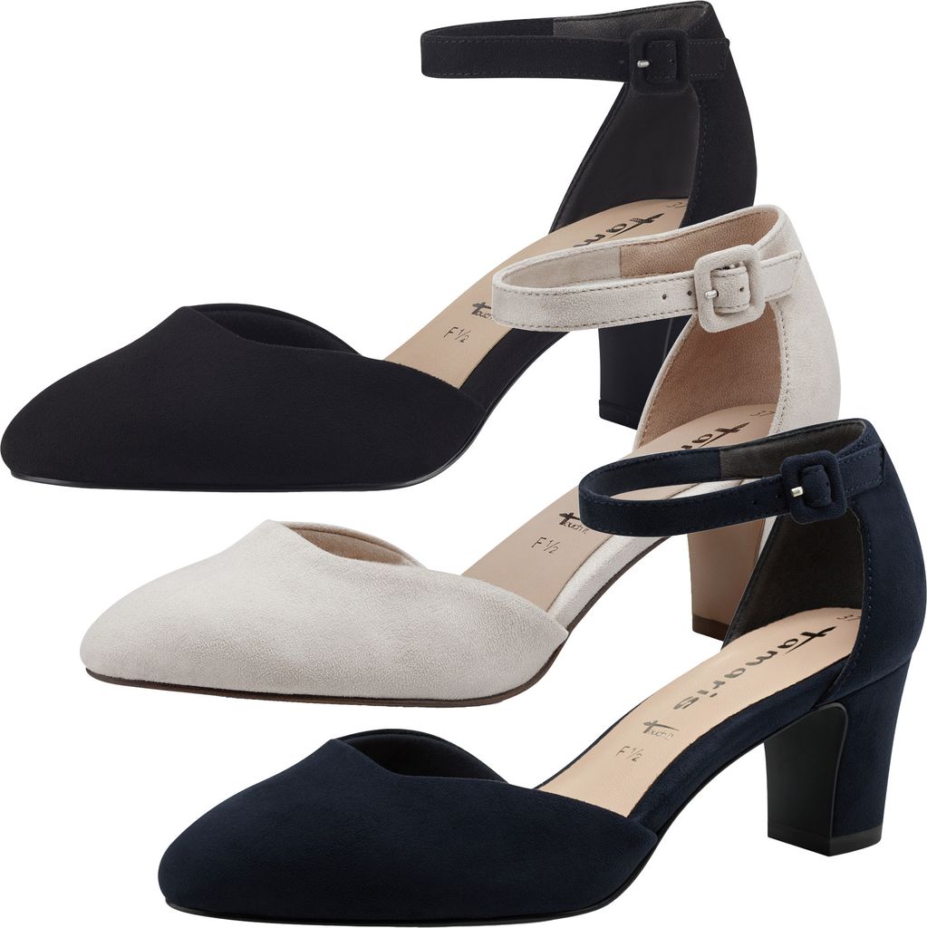 Tamaris Damen Pumps Textil samtige Haptik Fesselriemen Blockabsatz 1-24412-20, Größe:38 EU, Farbe:Beige