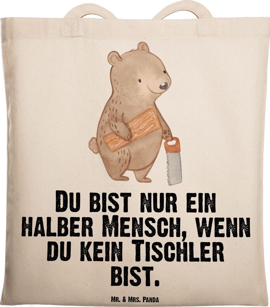 Mr. & Mrs. Panda Tote Bag Tischler Herz - Transparent - Geschenk, umhängebeutel, stoff shopper, Jutebeutel, totebag, Tasche