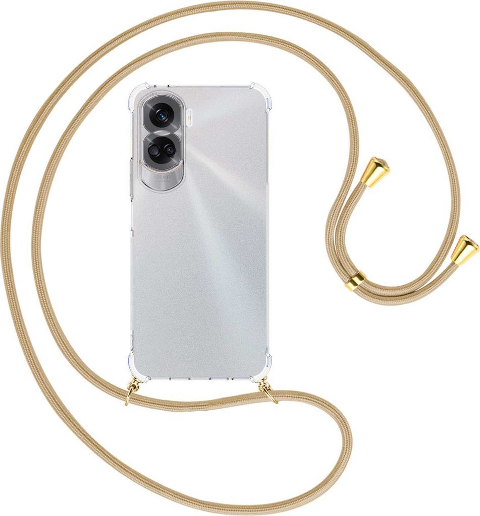 Handykette Backcover-Schutzhülle mit Band (Metall goldfarben) für Honor 90 Lite 5G (6.7'') - caramel