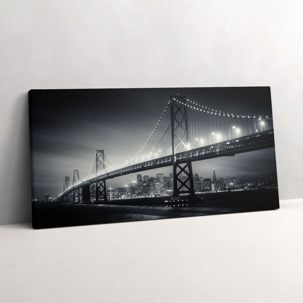 Brücke bei Nacht in San Francisco – Leinwandbild Wandbild – 120x60 cm – Leinwandbilder – Wandbilder – Schlafzimmer – Flur