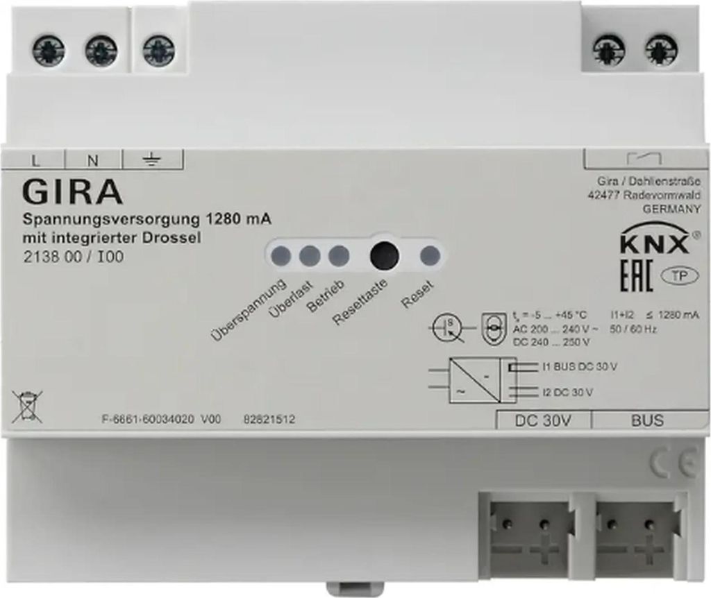 Gira Spannungsversorgung 1280 mA Drossel KNX REG, 1 Stk.