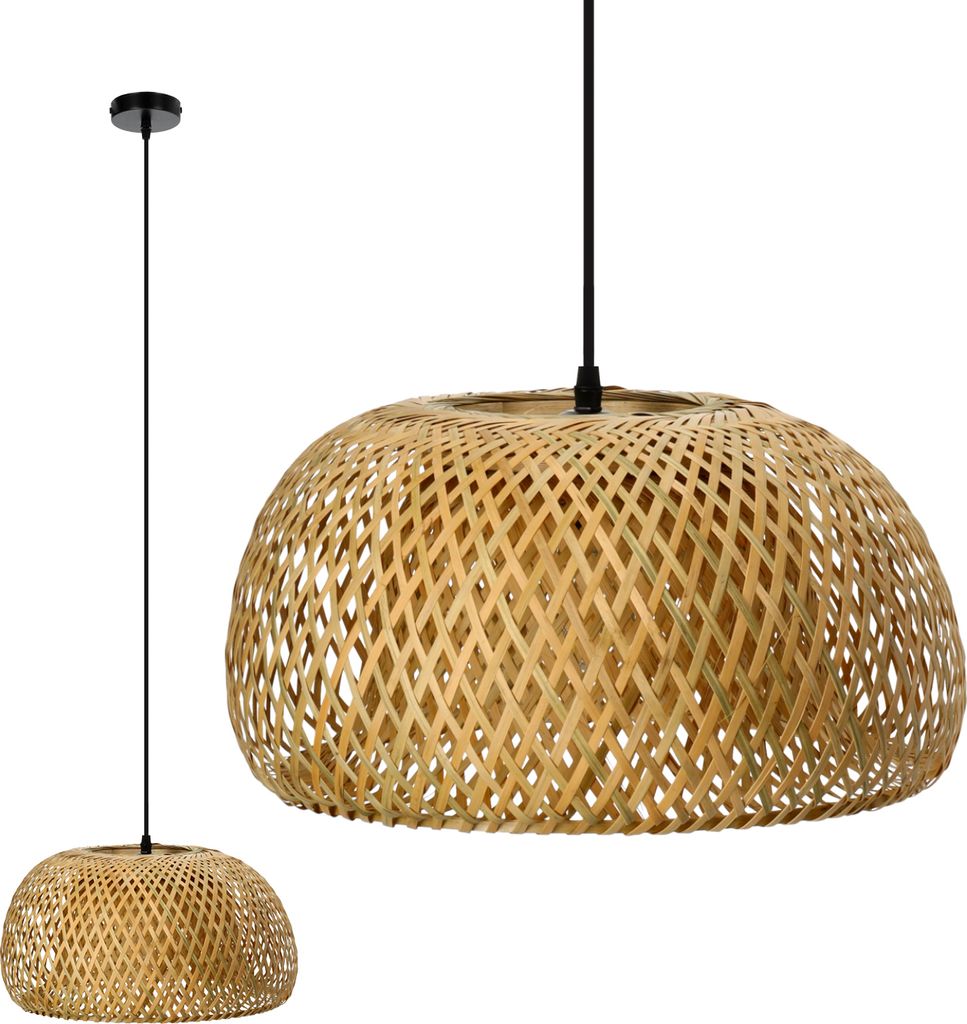 Hängelampe BAKU M Pendelleuchte Boho Style Deckenleuchte groß E27 Bambus Wohnzimmer Pendelleuchte Rattan Esstisch Esszimmer Lampe Hängeleuchte Farbe: Natur (Ø38cm)
