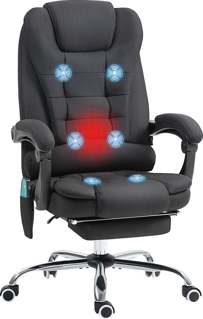 Fauteuil de bureau ergonomique massant avec dossier inclinable et lin noir