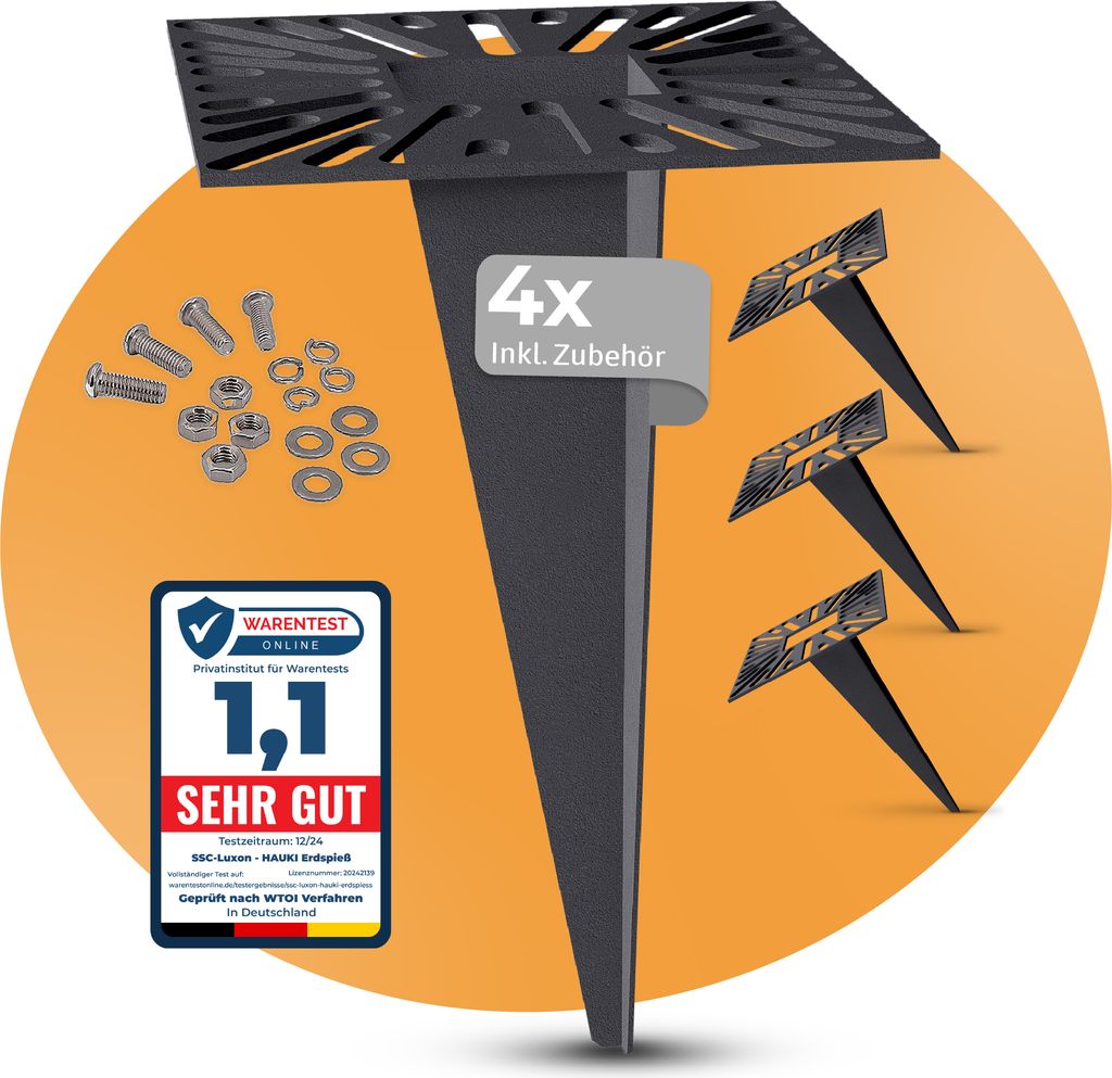 SSC-LUXon 4 Stück HAUKI Universal Erdspieß für Gartenleuchte, Steckdosen, Wegeleuchten - Befestigung Garten inkl. Schrauben & Zubehör