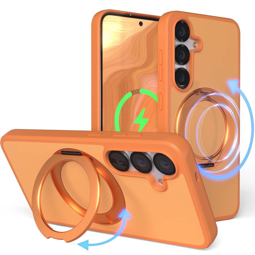 EAZY CASE - MagSafe Handyhülle für Samsung Galaxy S25, Ring zum Aufstellen, 360° drehbar, Magsafe Silikonhülle zum Aufstellen, stoßfest Cover ...