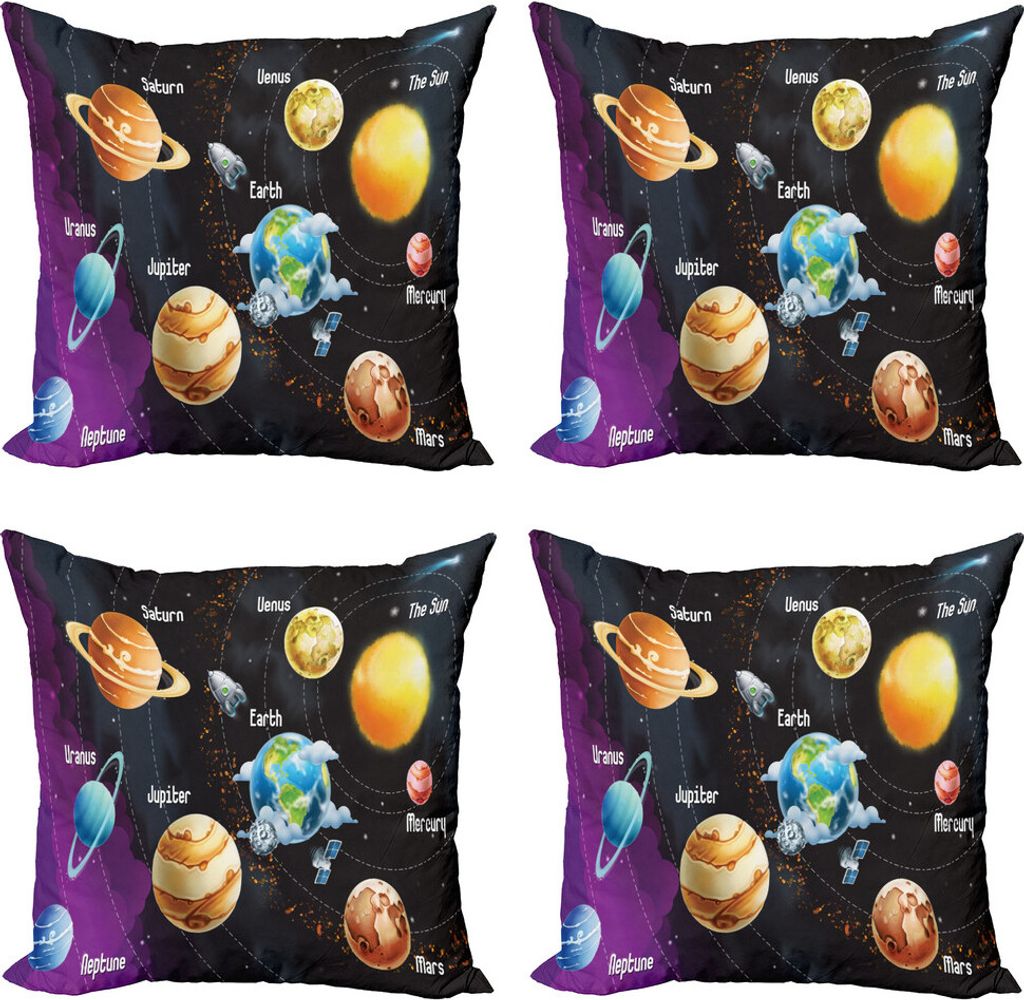 ABAKUHAUS Weltraum Kissenbezug Set (4 Stück), Sonnensystem Planet, Moderner Doppelseitiger Digitaldruck, 60 cm x 60 cm, Mehrfarbig