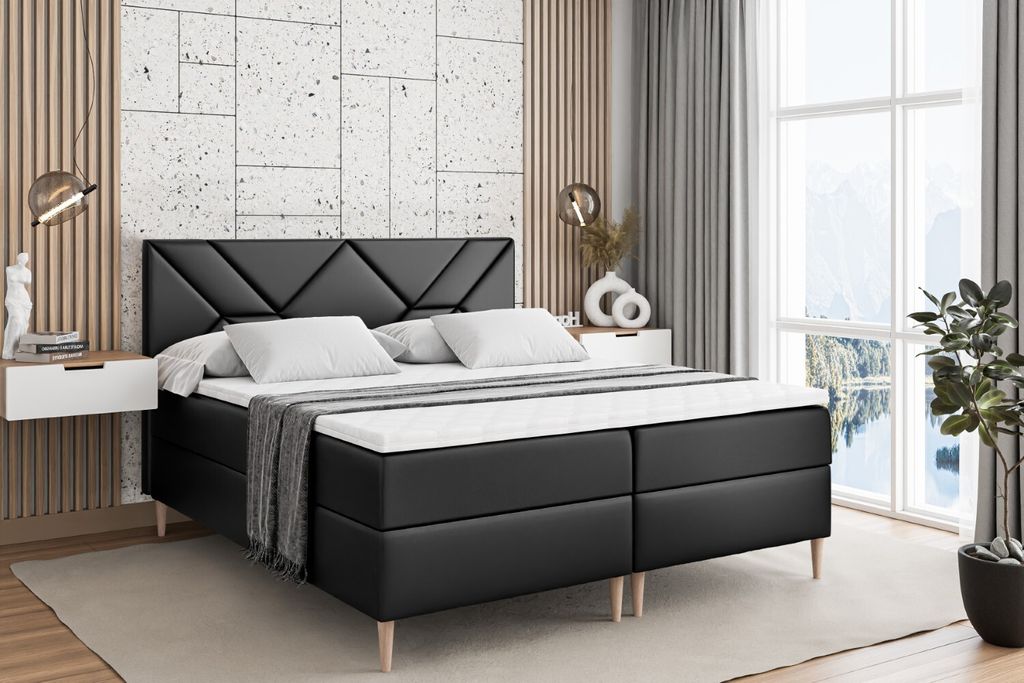 ALTDECOR Boxspringbett mit Holz Füßen, Matratze und Lattenrost, Boxbett, Topper, Polsterbett mit Bettkasten, Bett mit Stauraum H3-Matratze, Doppe...