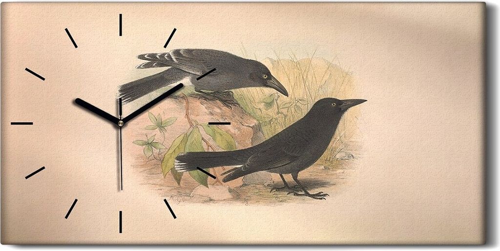 Wandbild Leinwand Bilder mit Uhr 60x30 Vögel Wild Tiere Zeichnung Kunst - schwarze Hände